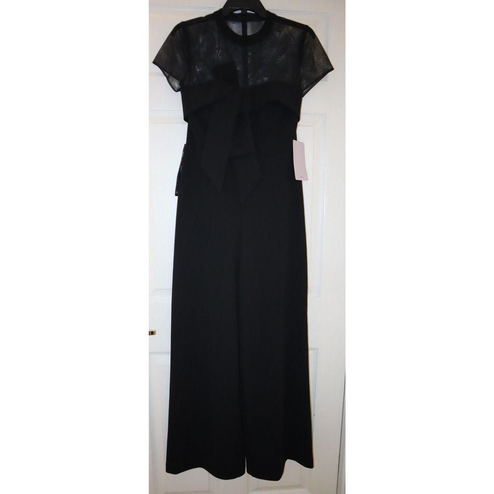 JS Collections 8642237 Women Sz 4 Black Illusion-Yoke Twist-Front Jumpsuit $228